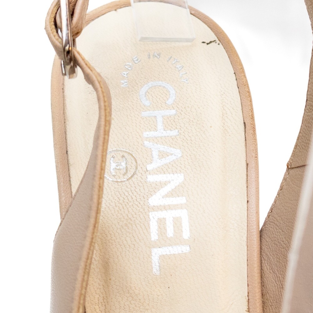 Chanel Women's Beige Leather CC‎ Slingback Heels Size 37.5/US7.5 - Picture 9 of 14
